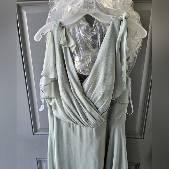 Dusty sage, floor length, flutter sleeve, chiffon, braidsmaid, dress - Picture 2 of 5
